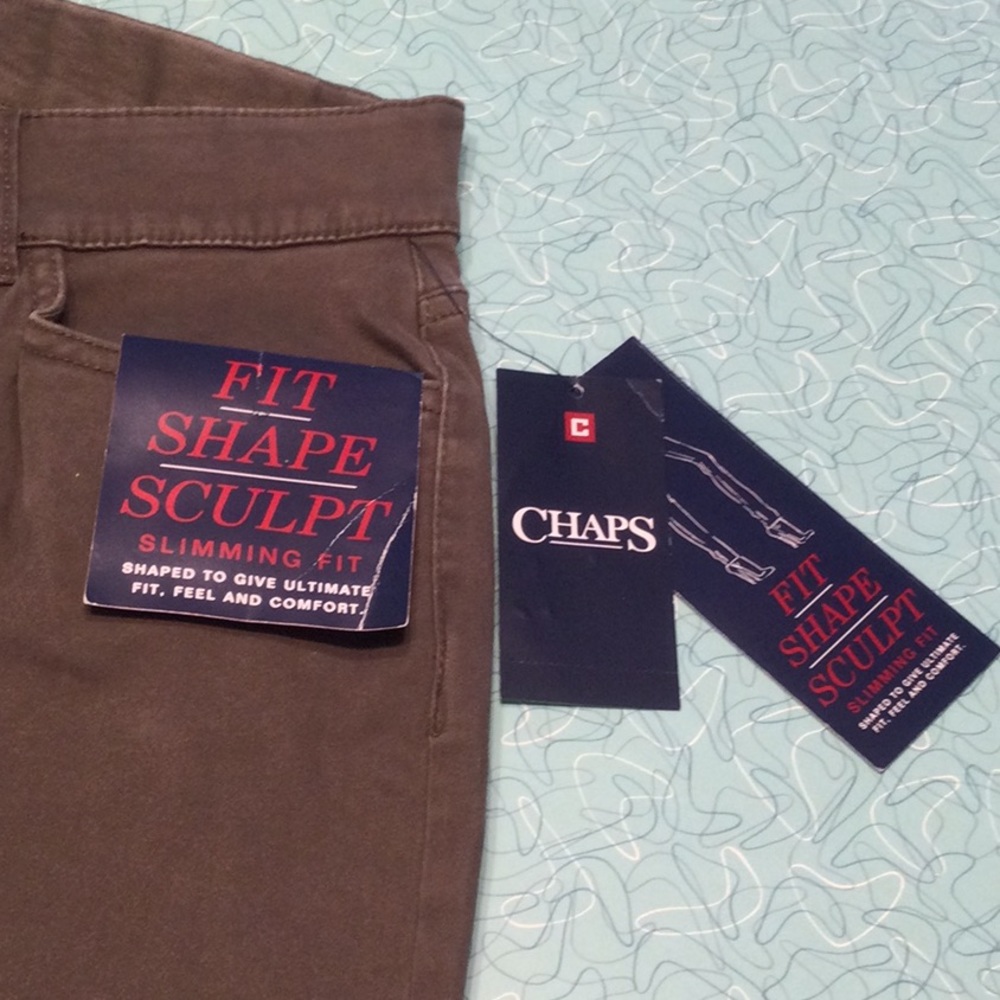Chaps Mid Rise Comfort Elastic Slim Leg Icon Brown Stretch Fabric - Picture 4 of 6